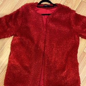 RED FAUX FUR JACKET